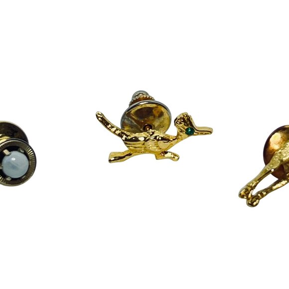 Lot Of 5 Vintage Gold Tone Tie Tacks With Animal & Pearl Designs (6052) - Picture 5 of 6